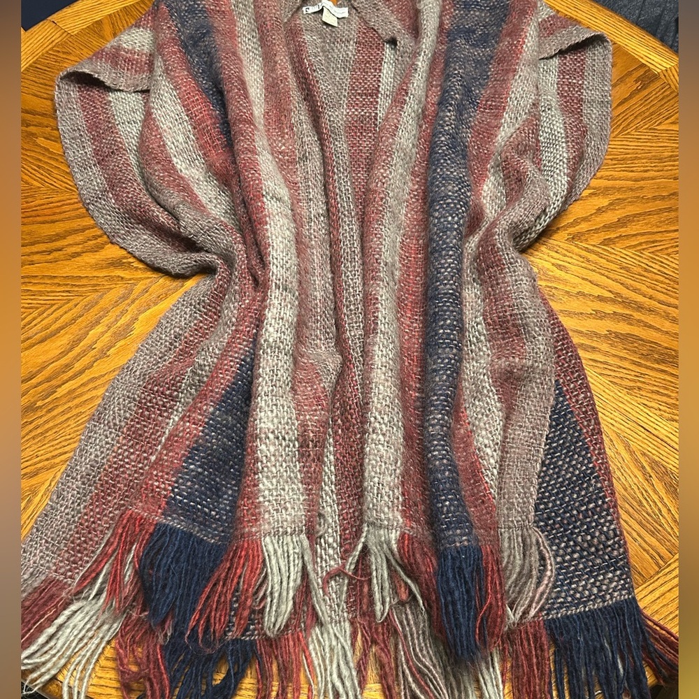 100% Virgin Wool Multicolor Striped Poncho by Manos Del Uruguay.